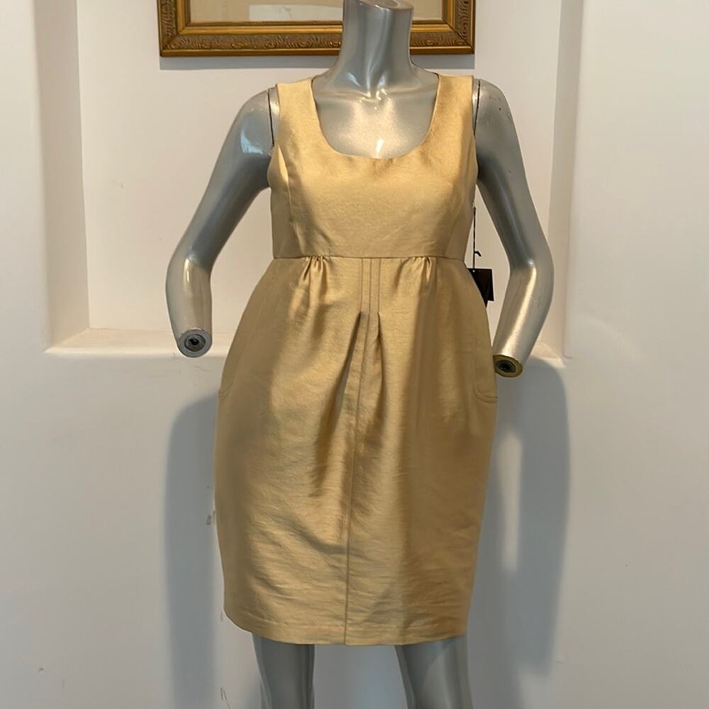 Rhys Dwfen Vintage Chic Little Devil Gold Scoop Neck Mini Dress Size 6